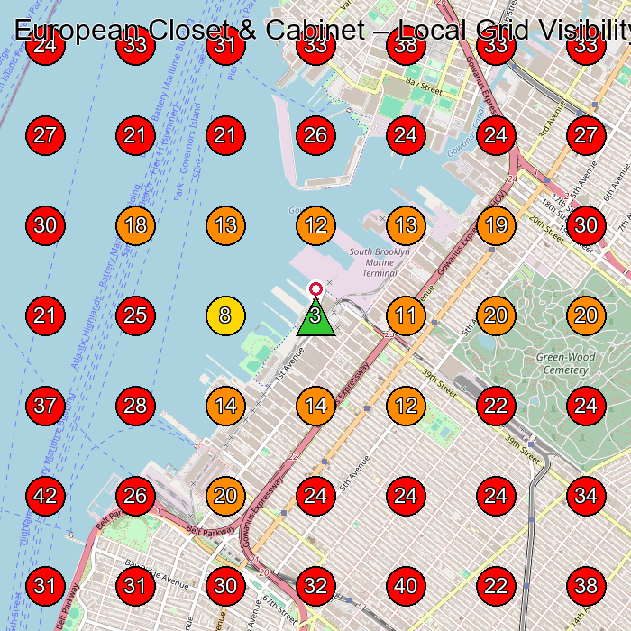 European Closet & Cabinet GeoGrid visibility map for Cabinet Maker in Brooklyn